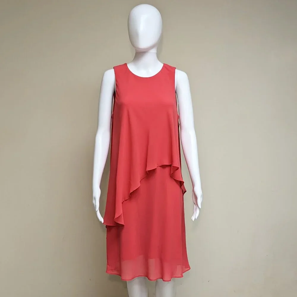 LAUREN RALPH LAUREN Chiffon Trapeze Tiered Midi Starfruit Dress NWT - Picture 2 of 5